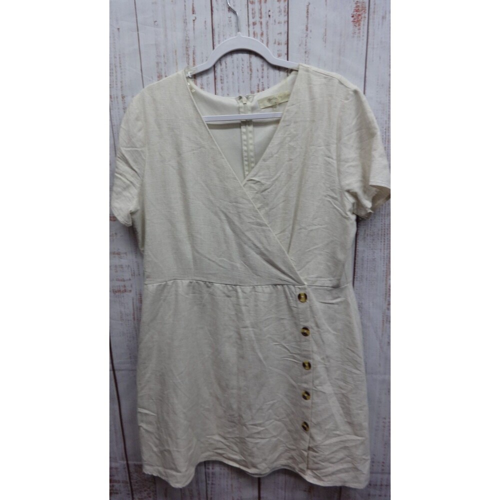A Beautiful Soul Womens Cream Wrap Dress Size B 18/20 Linen Blend Button Accents
